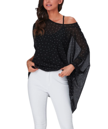 Womens Polkadot Chiffon Tunic Top