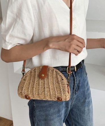 Casual Mini Oval Straw Crossbody Bag