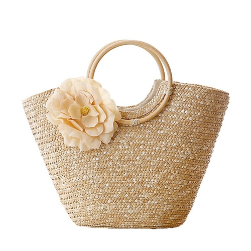 Woven Straw Totebag with Flowers - Image 2