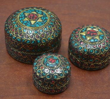 3 Pcs Handmade Turquoise Coral Nepal Trinket Boxes