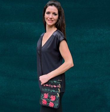 Suede Embroidered Five Zipper Cross-Body Bag