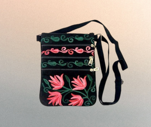 Suede Embroidered Five Zipper Cross-Body Bag - Image 4
