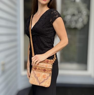 Suede Embroidered Five Zipper Cross-Body Bag