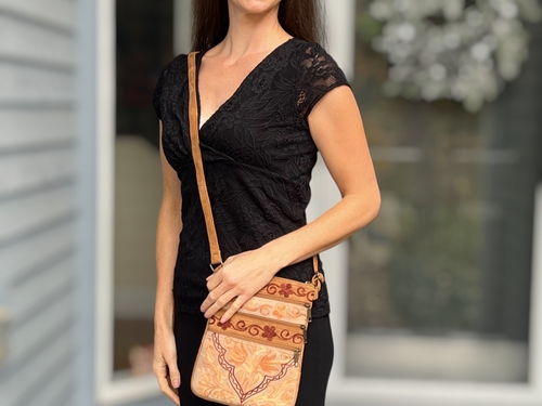 Suede Embroidered Five Zipper Cross-Body Bag - Image 2