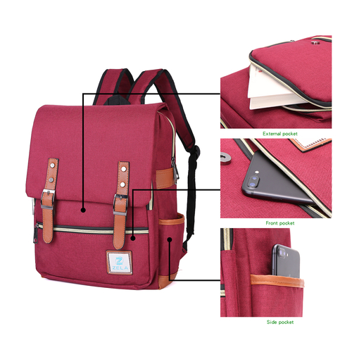 Slim Backpack,College,School &Business Fits 15-inch Laptop-Wine Red - Image 3