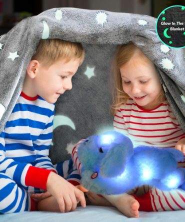 Glow in the Dark Blanket & Pillow Set-Gray & Blue