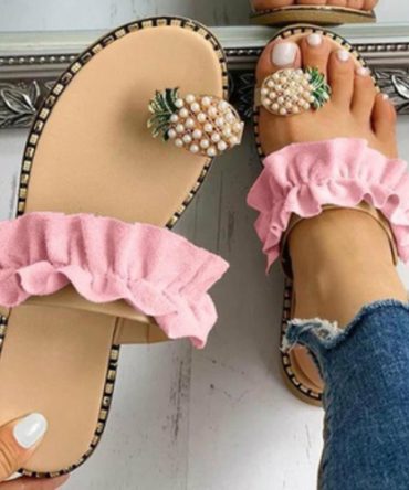 Pineapple Pearl Beach Slides Flat Toe Casual Womens Slippers