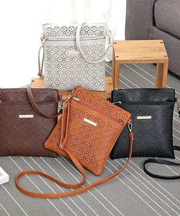 Classic Square Crossbody Bag with Floral Cutout Accent