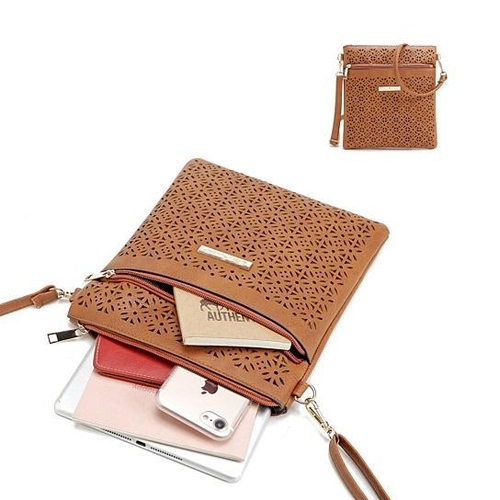 Classic Square Crossbody Bag with Floral Cutout Accent - Image 3