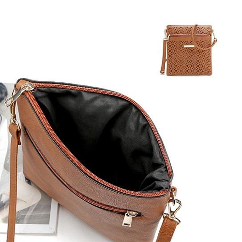 Classic Square Crossbody Bag with Floral Cutout Accent - Image 5