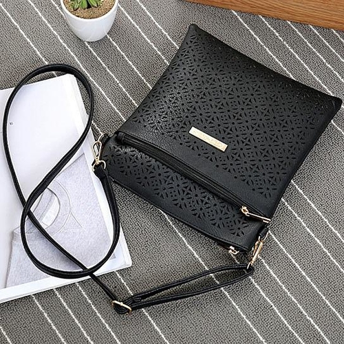 Classic Square Crossbody Bag with Floral Cutout Accent - Image 6