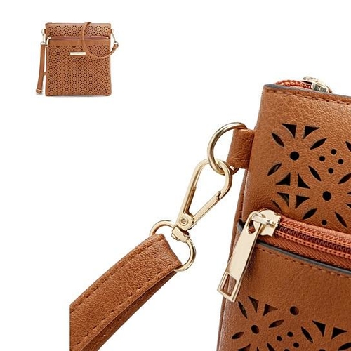 Classic Square Crossbody Bag with Floral Cutout Accent - Image 7