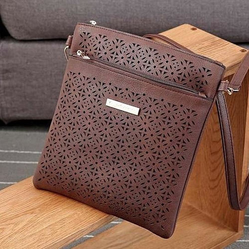 Classic Square Crossbody Bag with Floral Cutout Accent - Image 8