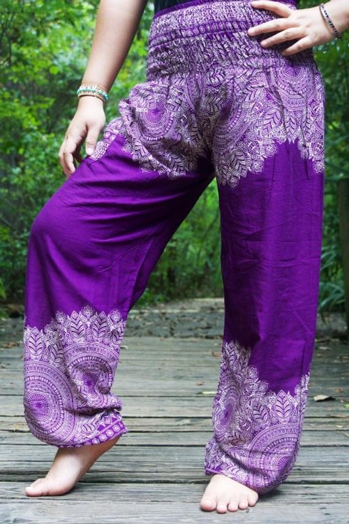 Purple FLORAL Women Boho Pants Hippie Pants Yoga Pants - Image 3