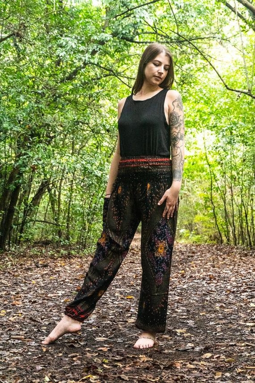 Black PEACOCK Harem Pants Women Boho Pants Hippie Pants - Image 2