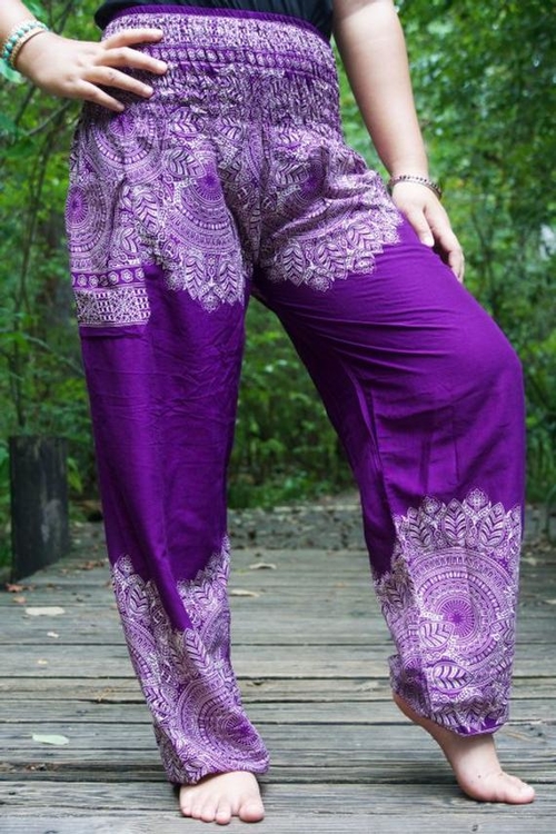Purple FLORAL Women Boho Pants Hippie Pants Yoga Pants - Image 4