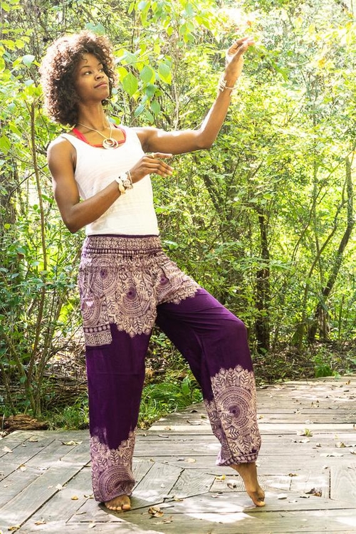 Purple FLORAL Women Boho Pants Hippie Pants Yoga Pants - Image 5