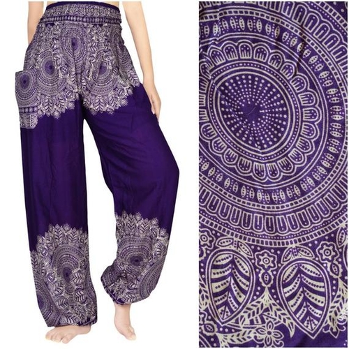 Purple FLORAL Women Boho Pants Hippie Pants Yoga Pants - Image 2