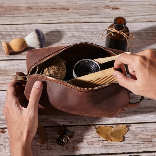 Father Of The Bride Gift, Leather Dopp Kit, Mens Toiletry Bag - Image 5