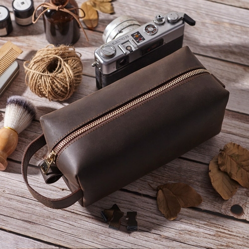 Father Of The Bride Gift, Leather Dopp Kit, Mens Toiletry Bag - Image 6