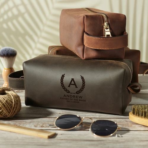 Father Of The Bride Gift, Leather Dopp Kit, Mens Toiletry Bag - Image 2