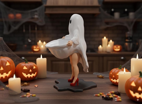 Halloween Ghost Candy Dish – 3D Printed Resin Bowl with Wrapped Candy - Image 2