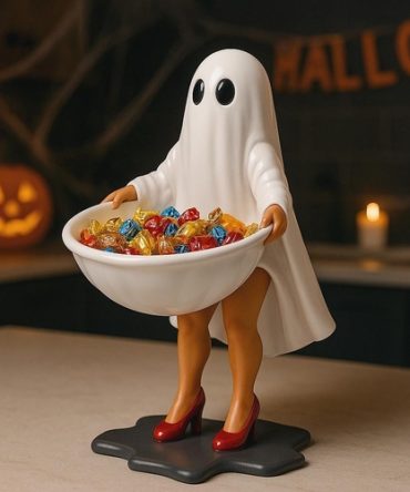 Halloween Ghost Candy Dish – 3D Printed Resin Bowl with Wrapped Candy