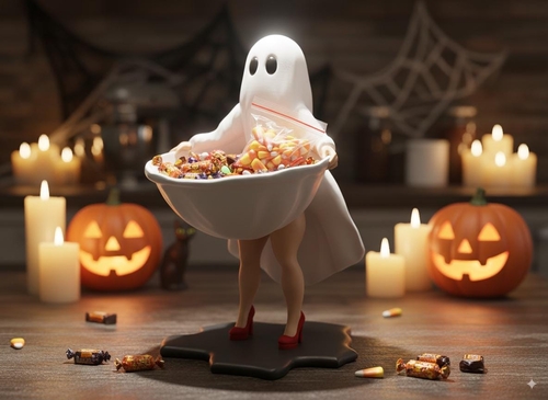 Halloween Ghost Candy Dish – 3D Printed Resin Bowl with Wrapped Candy - Image 5