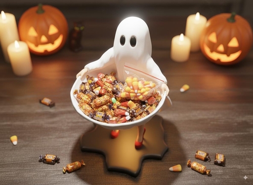Halloween Ghost Candy Dish – 3D Printed Resin Bowl with Wrapped Candy - Image 6