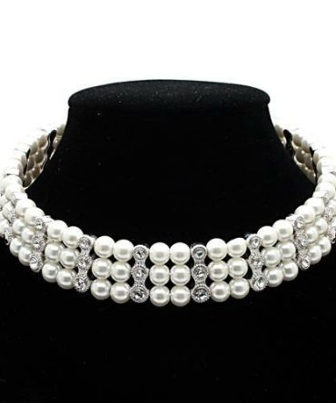 LO1609 - Rhodium Brass Necklace with Synthetic Pearl in White