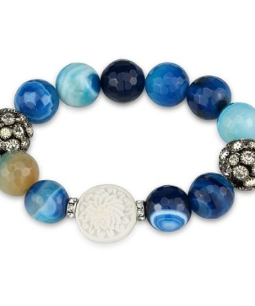 LO3781 - Antique Silver Brass Bracelet with Synthetic Onyx in Multi