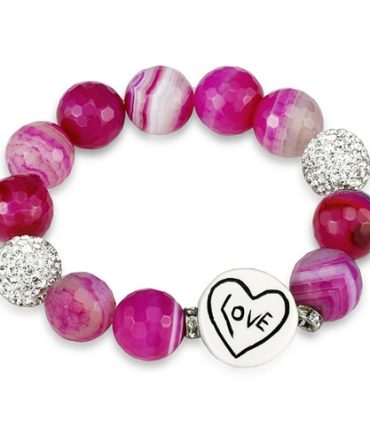 LO3789 - Antique Silver Brass Bracelet with Synthetic Onyx in Fuchsia