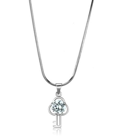 LO4161 - Rhodium Brass Chain Pendant with AAA Grade CZ  in Clear