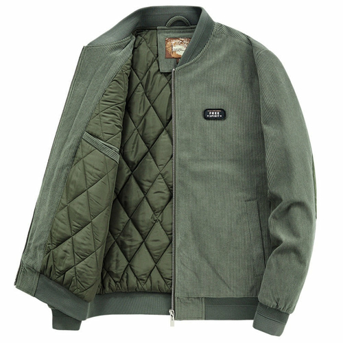 Mens Round Collar Winter Zipped Up Elbow Patch Jacket - Image 2