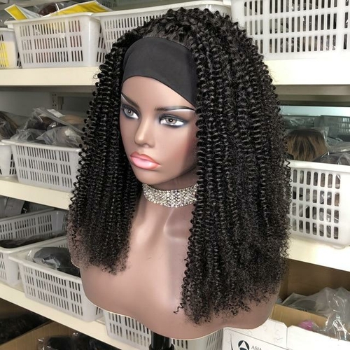 Headband Wig Afro Kinky Curly Human Hair Scarf Wig No GLUE Easy Wear - Image 3
