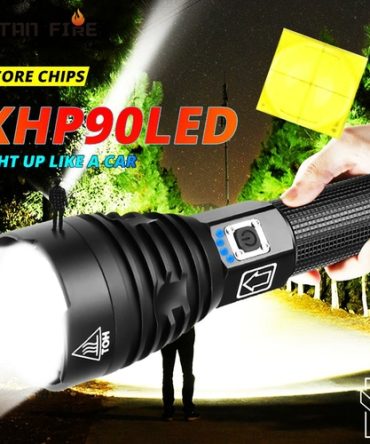 Super Powerful XHP90 LED Flashlight LED Torch USB Lamp Zoom Tactical