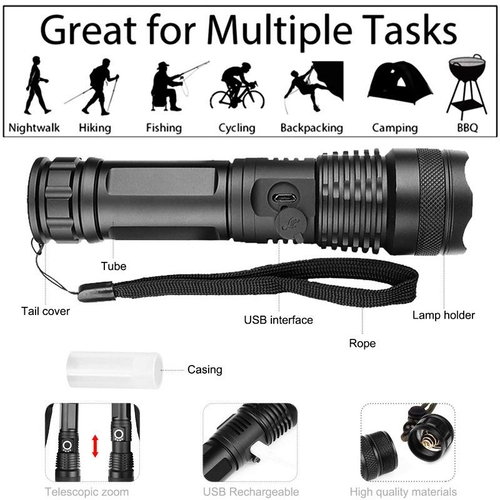 LED XHP50.2 Ultra Bright Most Powerful Flashlight USB Zoom Led Torch - Image 2