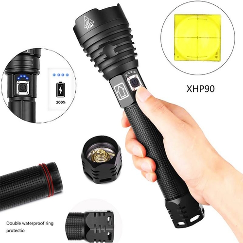 Super Powerful XHP90 LED Flashlight LED Torch USB Lamp Zoom Tactical - Image 6