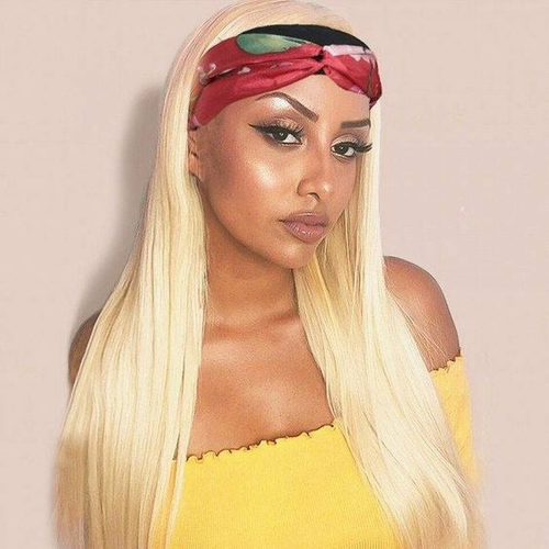 Straight 1B/613 Headband Human Hair Wigs For Black Women Blonde Scarf - Image 4
