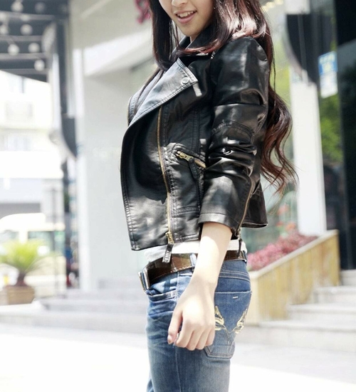 Womens Cropped Vegan Leather Jacket - Image 2