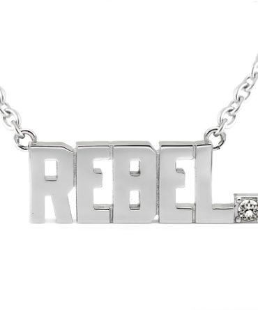 REBEL Pendant Block Letter Necklace with crystal