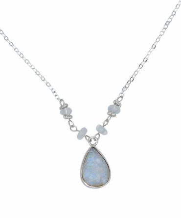Rainbow Moonstone Beaded Teardrop Pendant Necklace