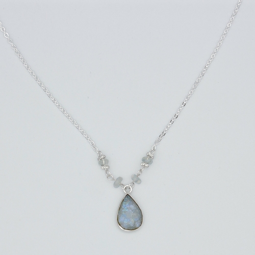 Rainbow Moonstone Beaded Teardrop Pendant Necklace - Image 3